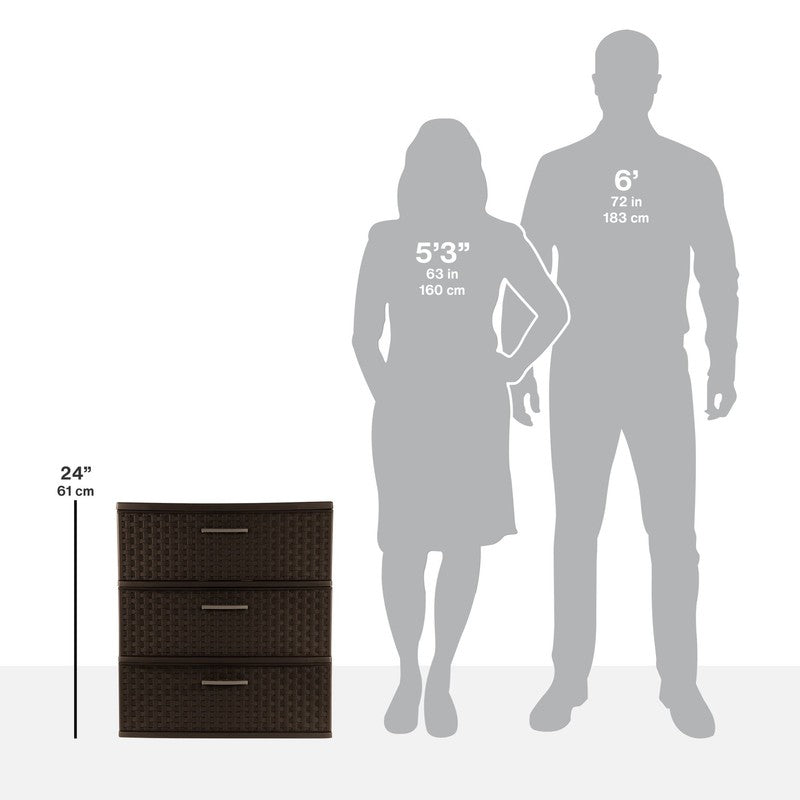 3 Drawer Wide Weave Tower, Plastic Décor Drawers with Pull Handles, Brown7