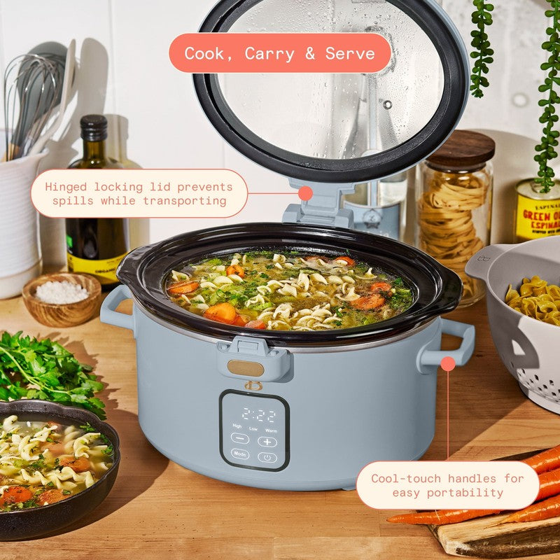 Drew Barrymore 4Qt Digital Slow Cooker Hinged Locking Lid Cornflower Blue2