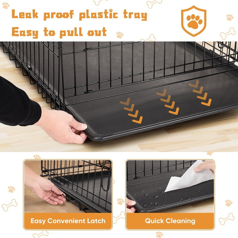 48 Inch Double Door Folding Dog Crate, Portable Small Cage with Divider, Leak Pr2