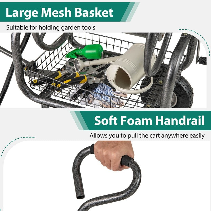 Portable Hose Reel Cart with 300 Ft of 5/8” Large Capacity Storage Basket for La8