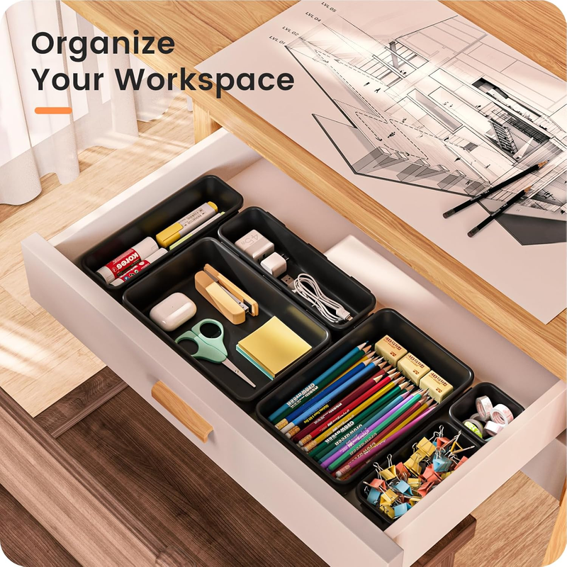 Drawer Organizer Makeup Storage 5 Size Holds 177 Items Black4