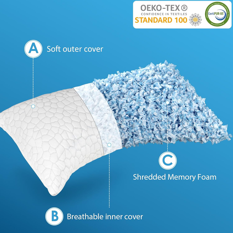 Cooling Pillows Queen Size Set of 2 Adjustable Memory Foam Neck Support3