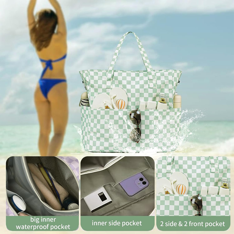 Waterproof Beach Bag Large Women Sandproof Tote Zipper Wet Pocket Travel5