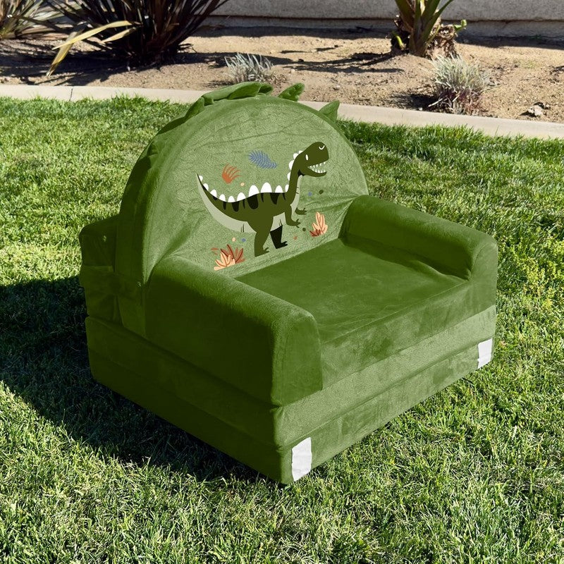Dinosaur Kids Foldable Sofa Bed w/ Washable Cover, Crystal Velvet Toddler Chair7