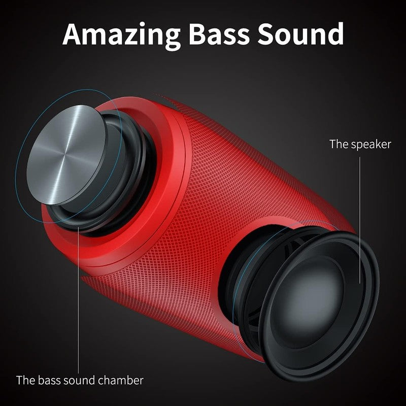 Musibaby 24H Bluetooth Speaker, Waterproof, Dual Pairing, Deep Bass, Red3