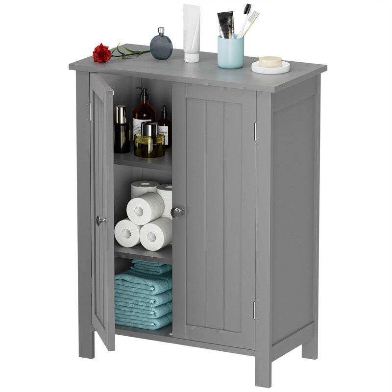 Wooden 2 Door Bathroom Cabinet Storage with 3 Shelves Free Standing 31.5" H, Gra1