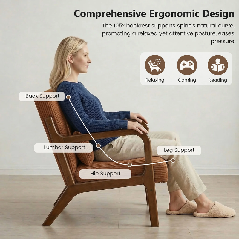 Accent Chair, Mid-Century Modern Arm Chair with Wood Frame, 1-Seat Cushioned Sof4