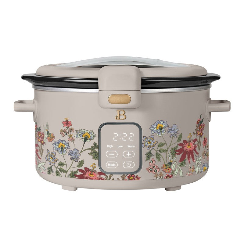 Drew Barrymore 4Qt Digital Slow Cooker Hinged Locking Lid Wildflower Porcini0