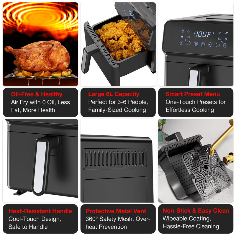 Black 6QT 12-in-1 Air Fryer Roast Reheat Dehydrate Bake Steam 400F4