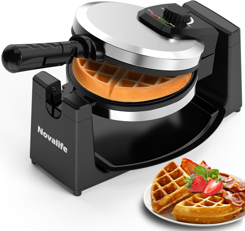 Rotating Belgian Waffle Maker 180° Flip Nonstick Iron Adjustable Browning Steel10