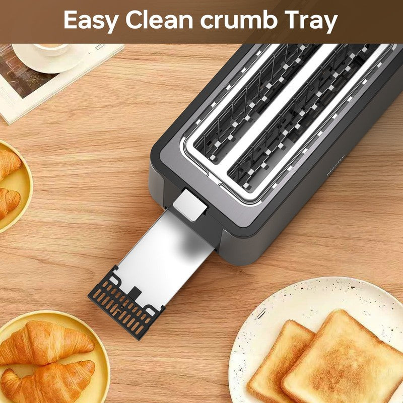 4-Slice Long Slot Toaster 6 Browning Bagel Defrost Reheat Grey8