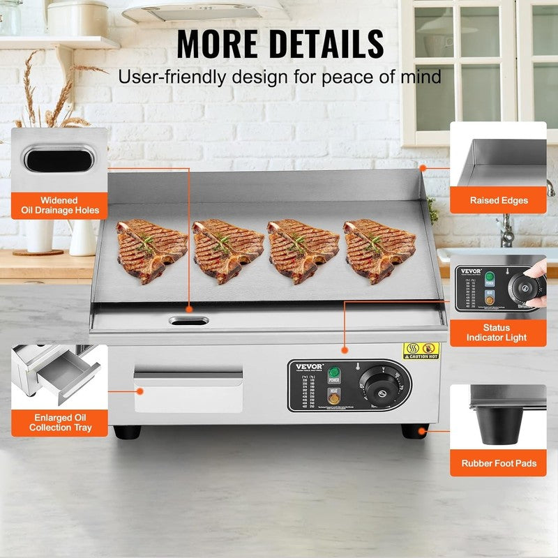 1700W Commercial Electric Griddle 18in Stainless Steel Flat Top Adjustable Temp5