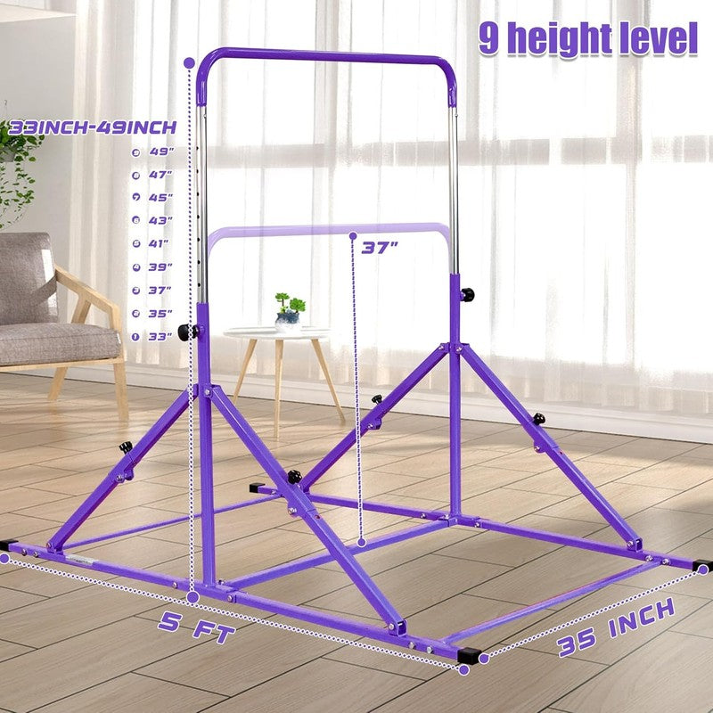 Foldable Kids Gymnastic Bar 3 12 Adjustable 9 Heights 200lb w/ Mat Home/Gym4