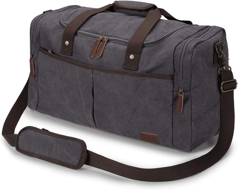 65L Expandable Canvas Duffle Bag Grey Travel Gym Weekender w/ Shoes Compartment0