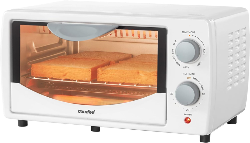 Toaster Oven 4 Slice, Compact 9" Pizza Oven, Bake/Broil, 950W, White CTO-E101A8