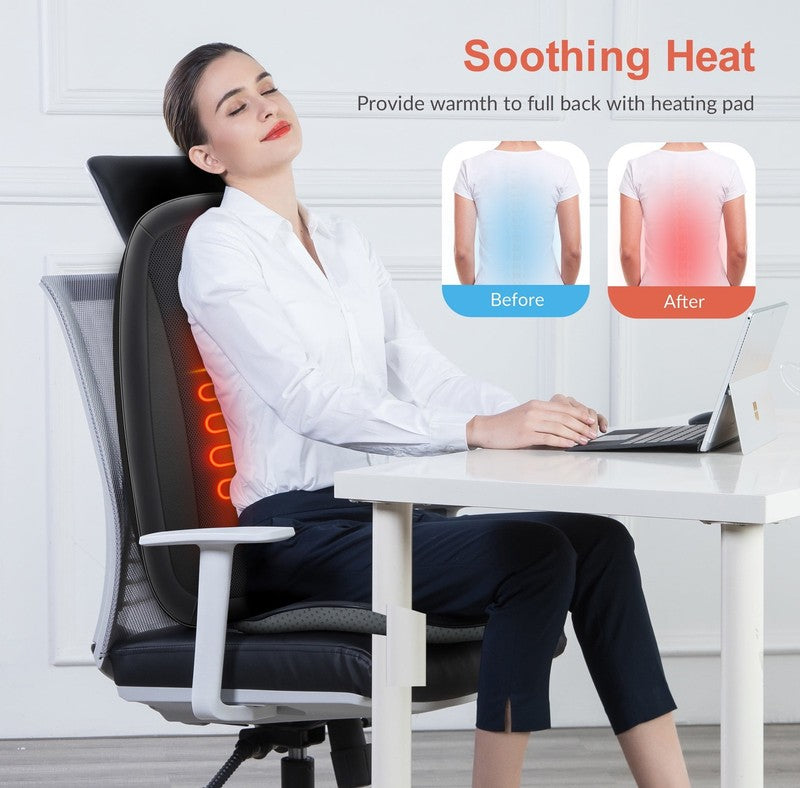 Shiatsu Back Massager w/ Heat, Deep Tissue Kneading Massage Seat Cushion, Black3
