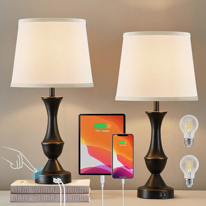 Set of 2 Linen Table Lamps 3 Way Dimmable Nightstand Lamps for Bedroom2