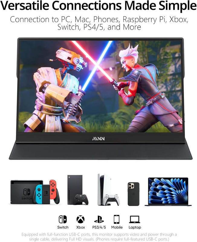 Portable Monitor 15.6Inch FHD 1080P USB C HDMI Gaming Ultra Slim IPS Display W/S2