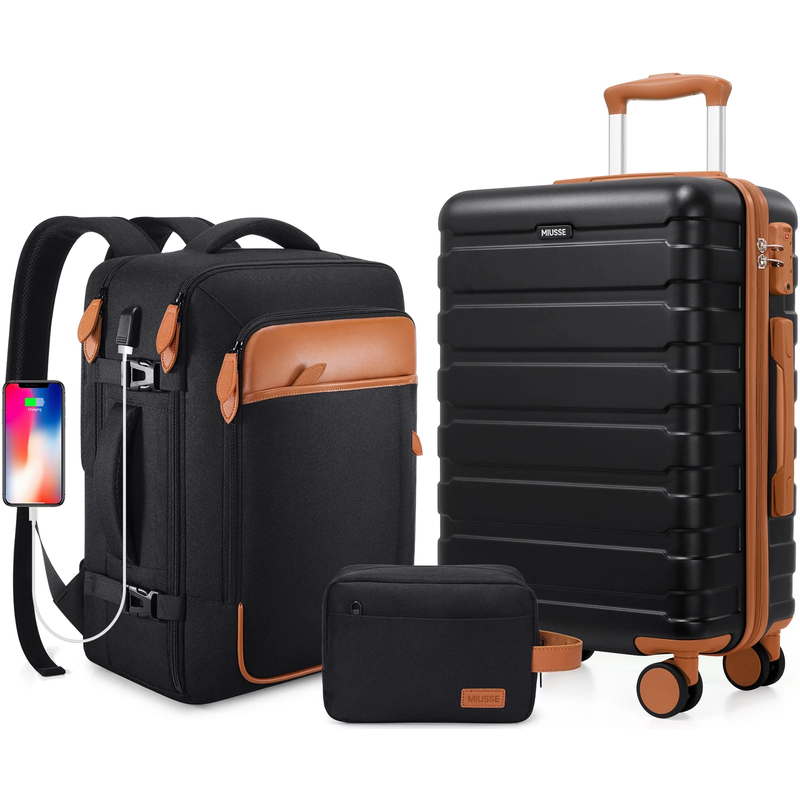 3 Piece Carry On Luggage Set Hardshell Spinner TSA Lock Backpack Travel Set10