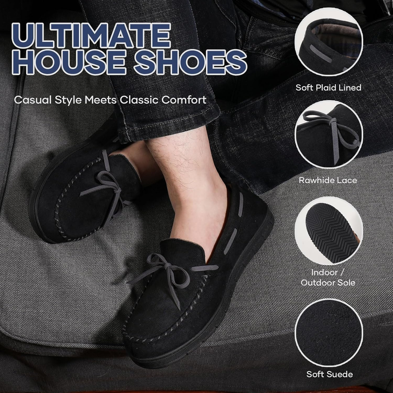 Mens Moccasin Slippers Memory Foam Indoor Outdoor Anti Slip House Shoes3