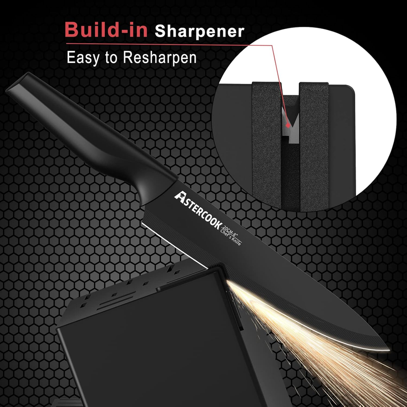 21 Piece Kitchen Knife Set with Block German Stainless Steel Sharpener3