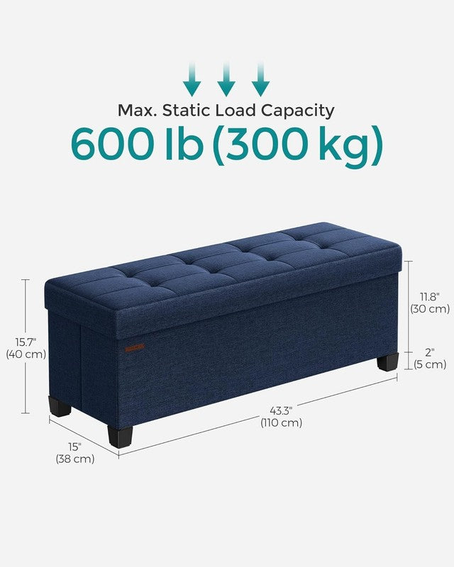 Foldable Storage Ottoman Bench Foot Rest 43'' Bedroom Living Room Midnight Blue1