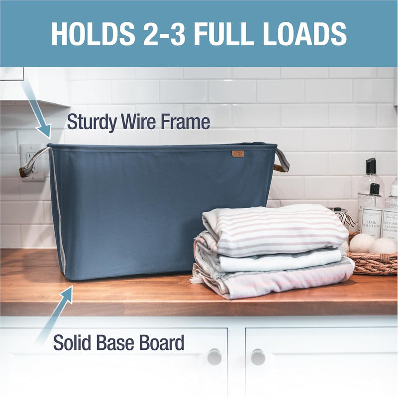 Collapsible Laundry Basket Hamper - LUXE Navy Noir Cream 2Pack 60L - Space Savin1