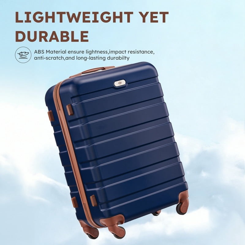 4 Piece Luggage Set Hardside ABS Carry On 14 20 Inch Expandable Navy Blue Tan2