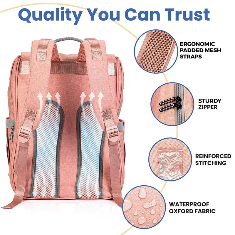 Pink Baby Diaper Bag Backpack Large Waterproof w/ Changing Pad Cute Girl6