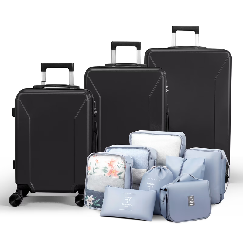 3-Piece Luggage Set with 8 Packing Cubes, Hard Shell Suitcases with Spinner Whee0