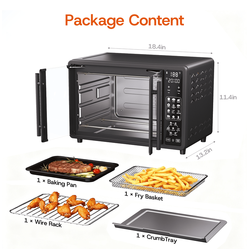 25 QT French Door Air Fryer Toaster Oven Combo, Bake, Broil, Roast, 19 Cooking F7