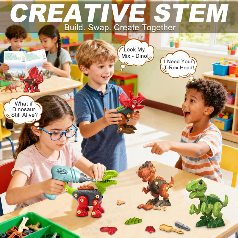 3 Pack Dinosaur STEM Building Toys Drill Construction Set Kids3