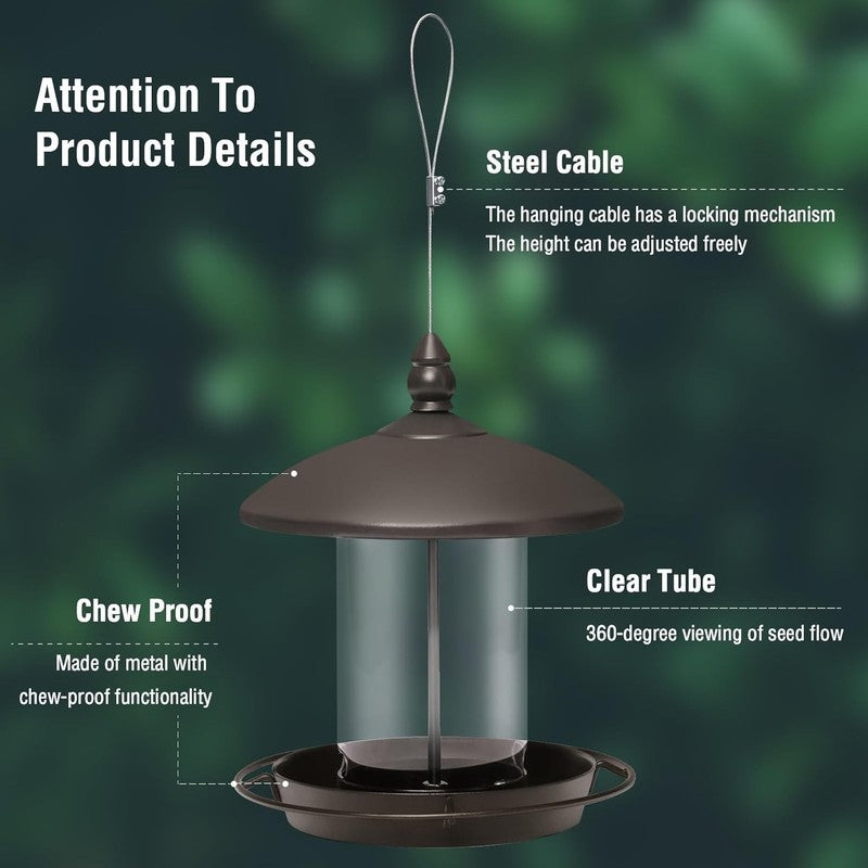 Metal Roof Bird Feeder - Chew Proof for Outdoor Hanging Wild Bird Seeds. Bronze1