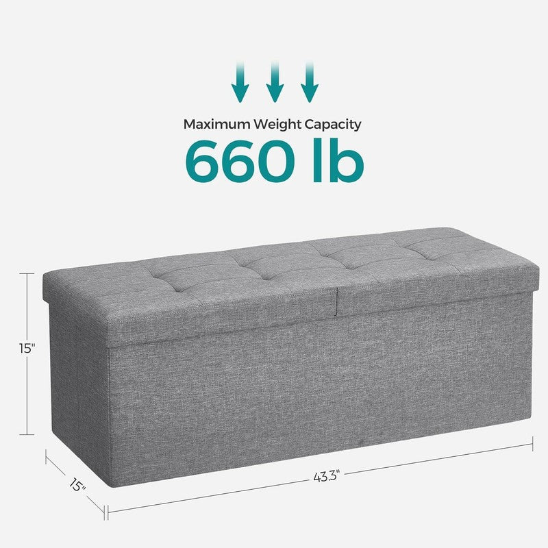 43'' Foldable Storage Ottoman Bench Flip Lid Entryway Living Room Light Gray2