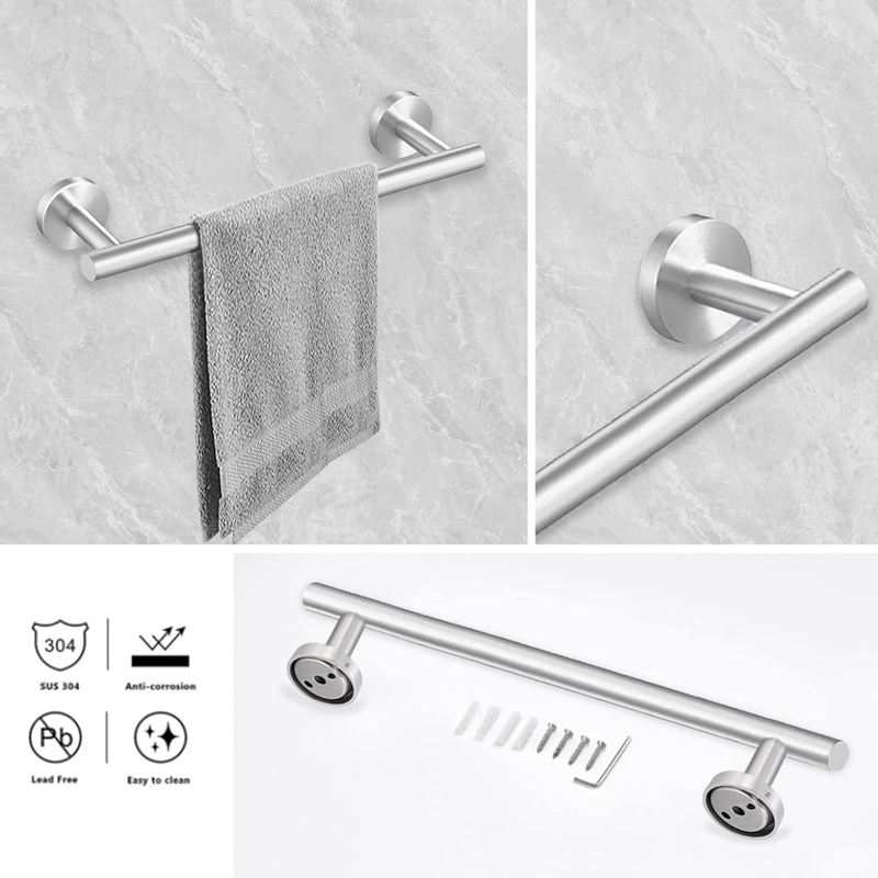 8 Piece Brushed Nickel Bathroom Hardware Set, 24Inch Bathroom Towel Bar+Towel Ri1