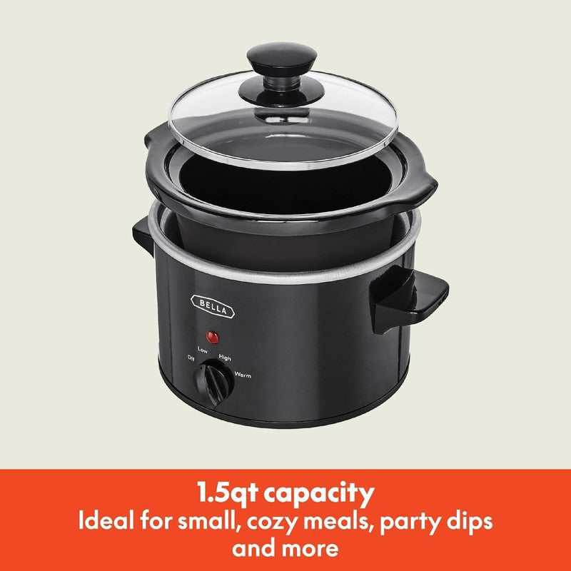 Electric Slow Cooker 1.5Qt Dishwasher Safe Stoneware, Glass Lid, Black, Portable1