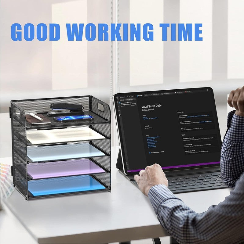 5-Compartment Mesh Paper Organizer with Handle for Office & Home Use1
