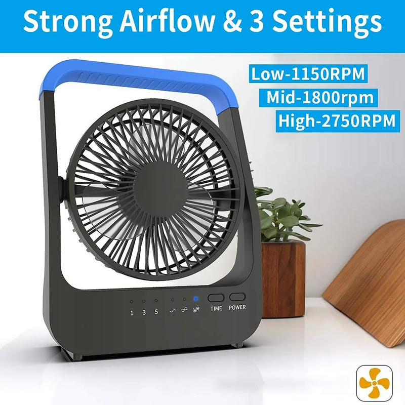 Battery Operated Camping Fan D Cell Portable Desk Fan 3 Speed Timer Blue7