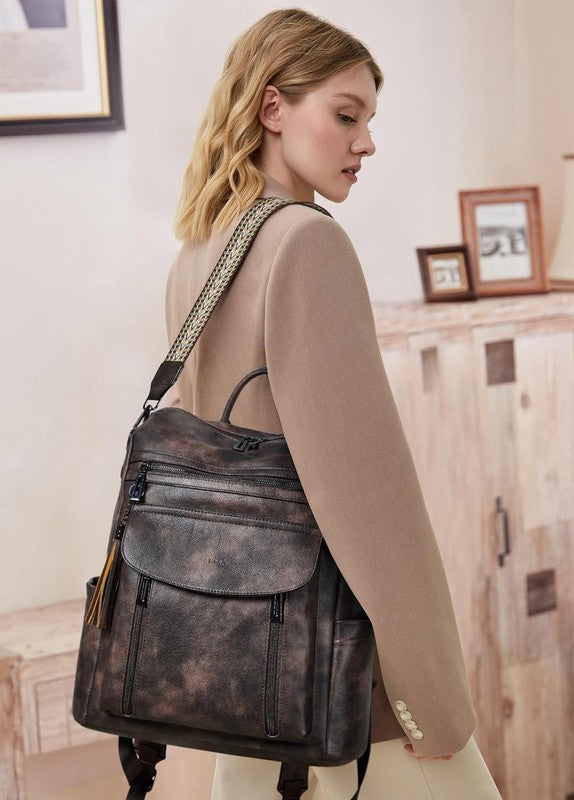Women Laptop Backpack 15.6" Leather Travel Work Water Resistant Coffee1