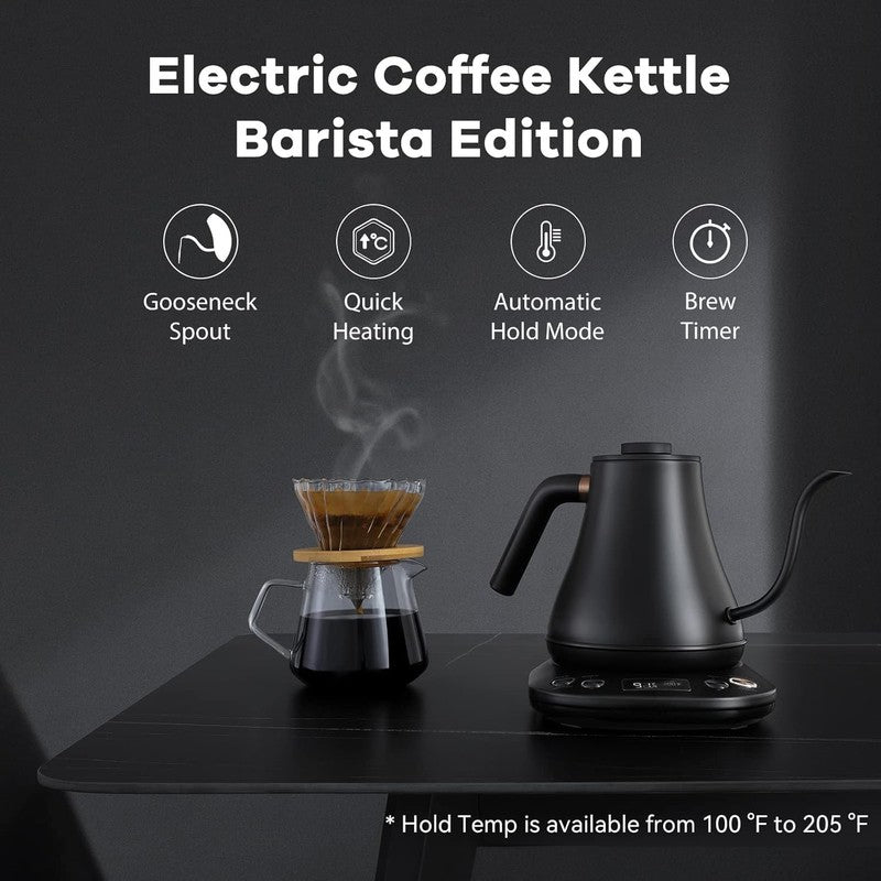 Gooseneck Electric Kettle 0.8L 1200W Matt Black Temp Control Auto Shut Off1