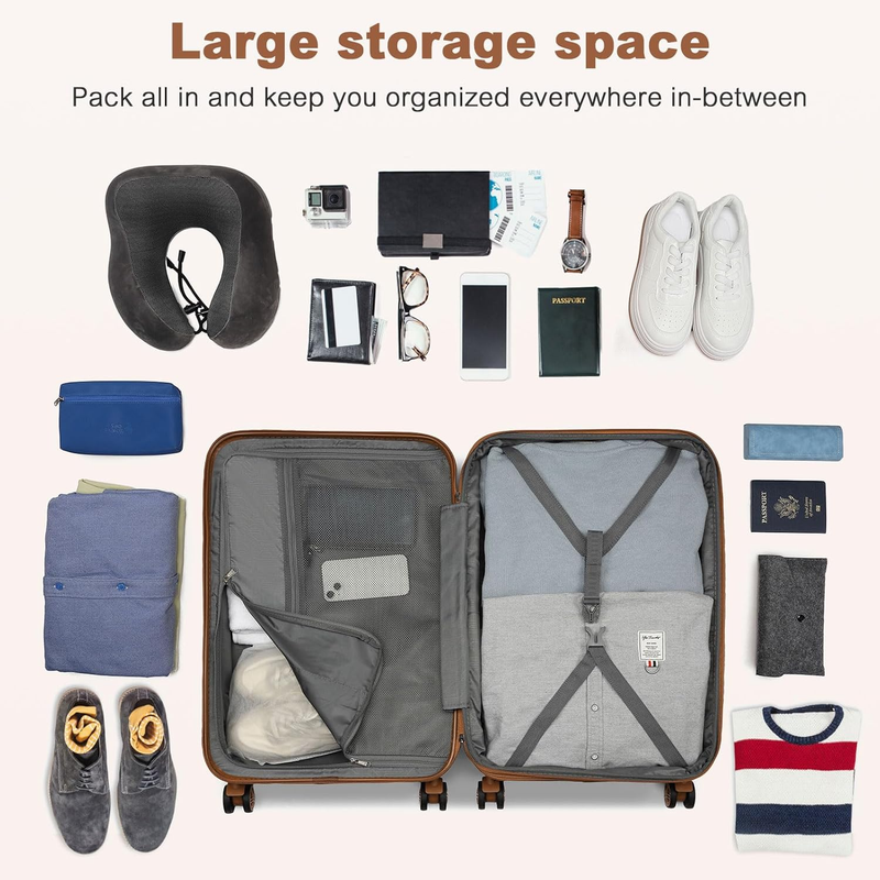 28 Inch Expandable Hardside Luggage ABS PC TSA Lock Suitcase Black Brown4
