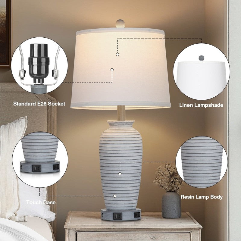 Farmhouse Jar Table Lamp Set of 2 USB Ports AC Outlet 3 Way Touch Dimmable5