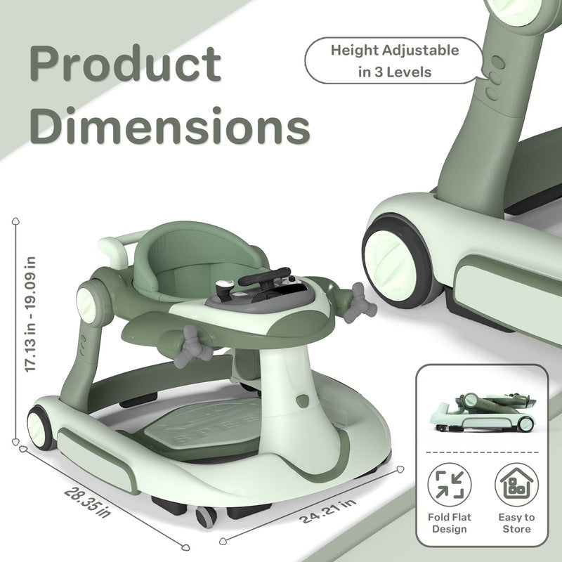 5-In-1 Musical Baby Walker with Wheels, Foldable Baby Walker for Boys Girls, Gre7