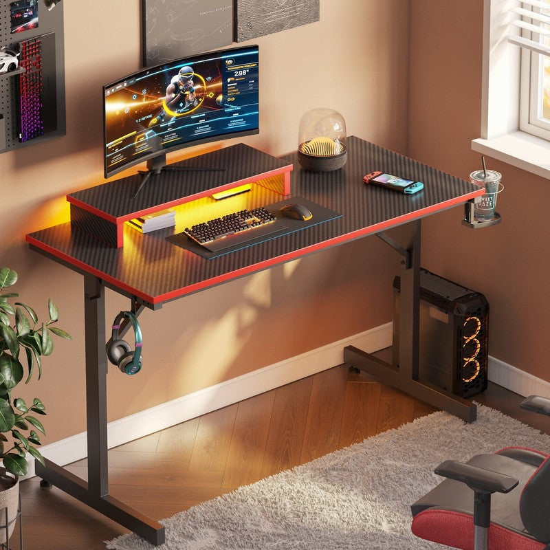 42" Gaming Desk PC Table w/ LED Lights & Monitor Stand Red6