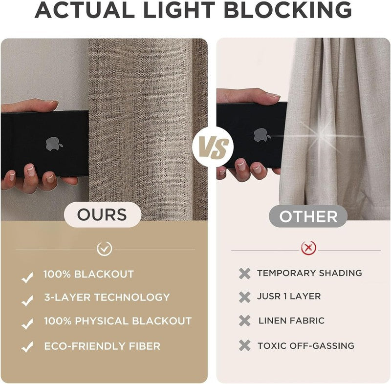 Blackout Curtains for Bedroom   Nature Linen 84 Inch Long 100% Light Blocking 2 5