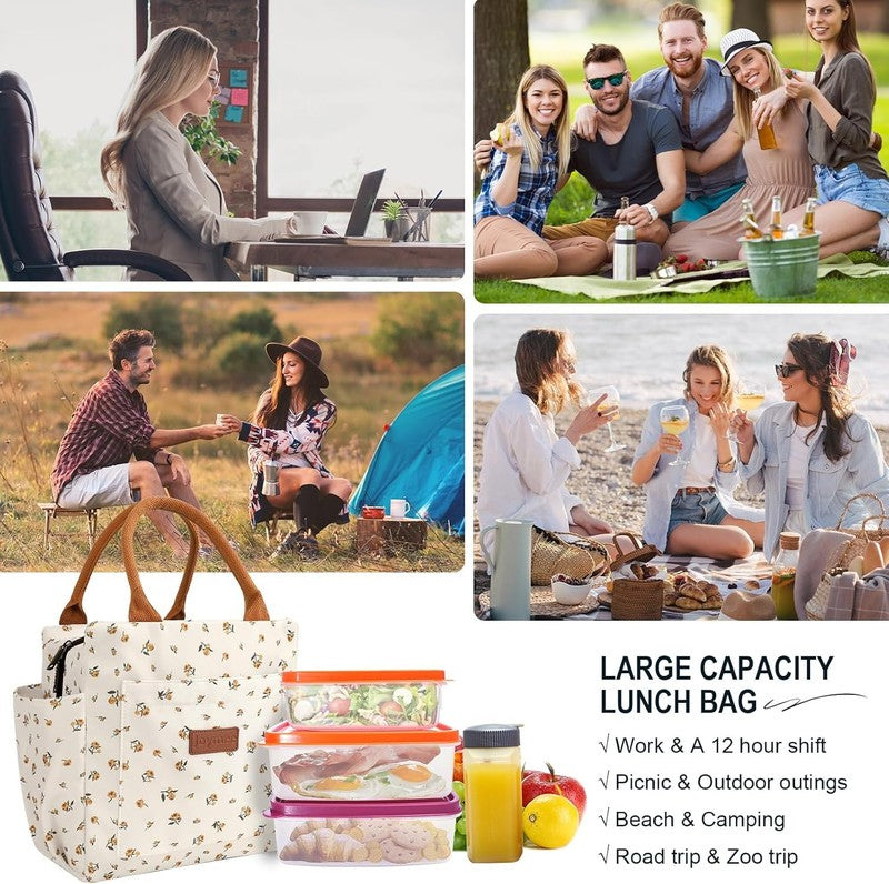 Insulated Lunch Bag for Women Men Large Reusable Cooler Tote w/ Bottle Holder6