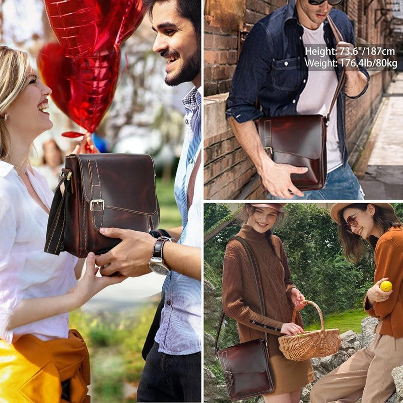 Leather Messenger Crossbody Bag Small Shoulder Bag Men Women Fits 10in Tablet1
