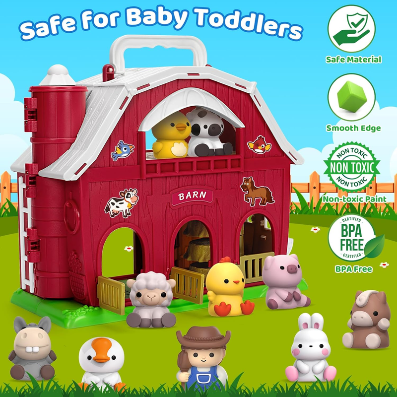 Farm Animals Big Barn Playset w/ Figures DIY Stickers Montessori Toy 12 18mo3