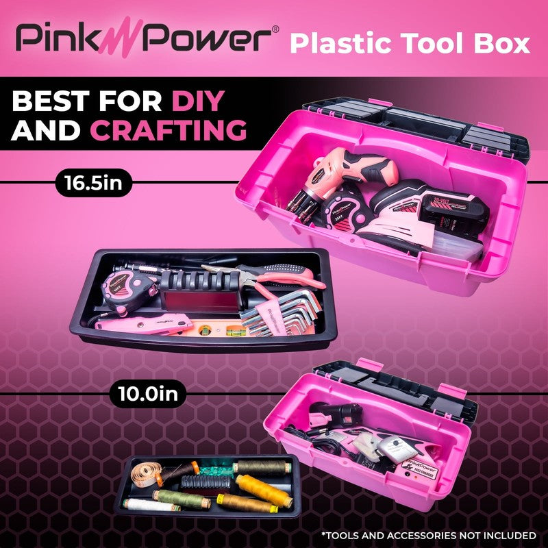 Pink Tool Box for Women - Sewing, Art & Craft Organizer Box Small & Large Plasti5