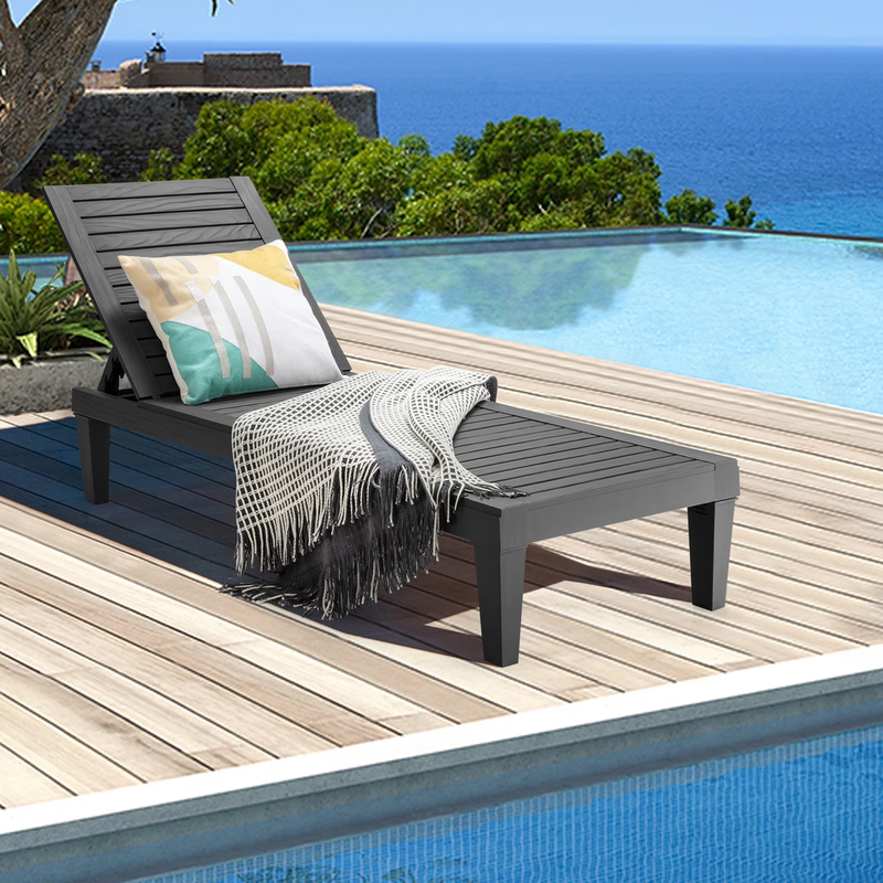 Patio Outdoor Chaise Lounge Chair Recliner W/ Adjustable Backrest Black0
